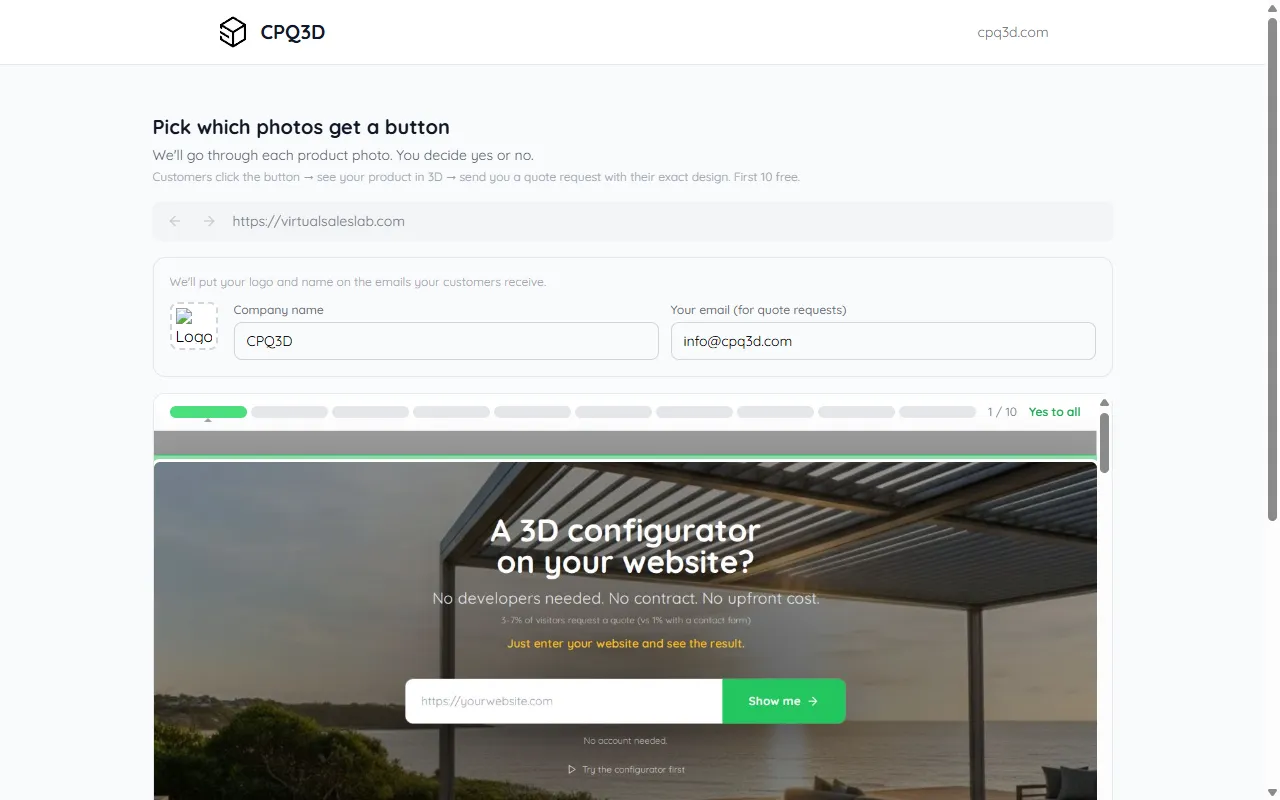 Photo picker showing product images with Yes and No options